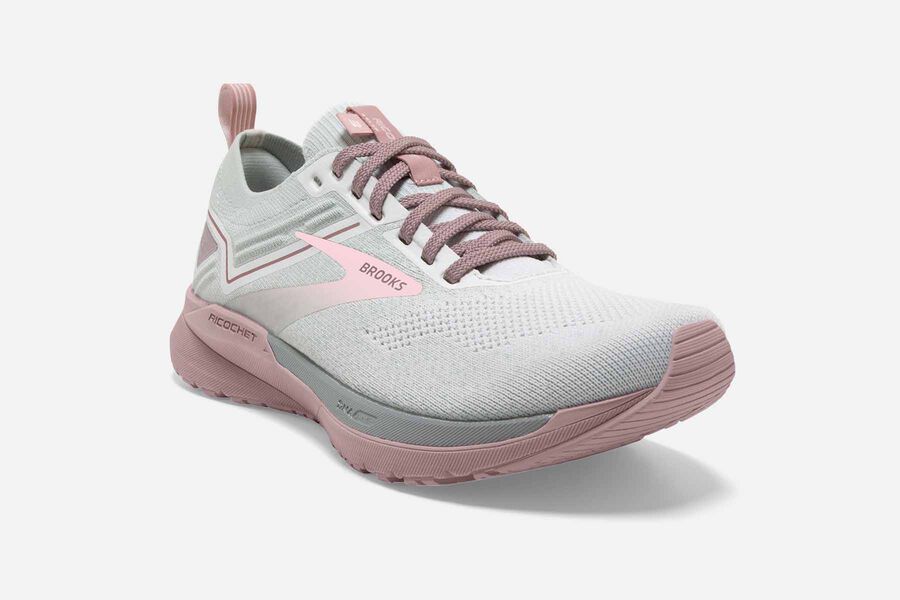 Brooks Running Shoes Womens White/Pink - Ricochet 3 Road - 9762-BIFXP